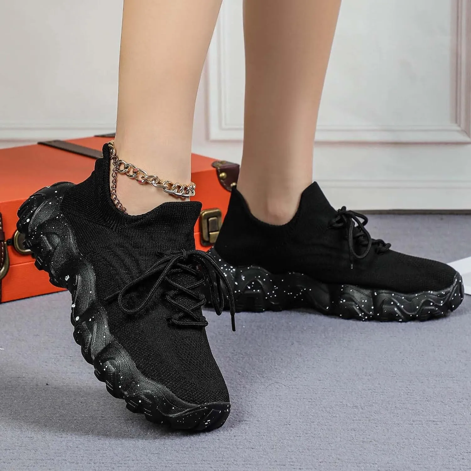 Women's Walking Shoes Non Slip Running Sneakers Comfortable Casual Platform Loafers Lightweight Mesh Breathable Slip On Air Cushion Tennis Gym Work Athletic Sneakers for Men Women
