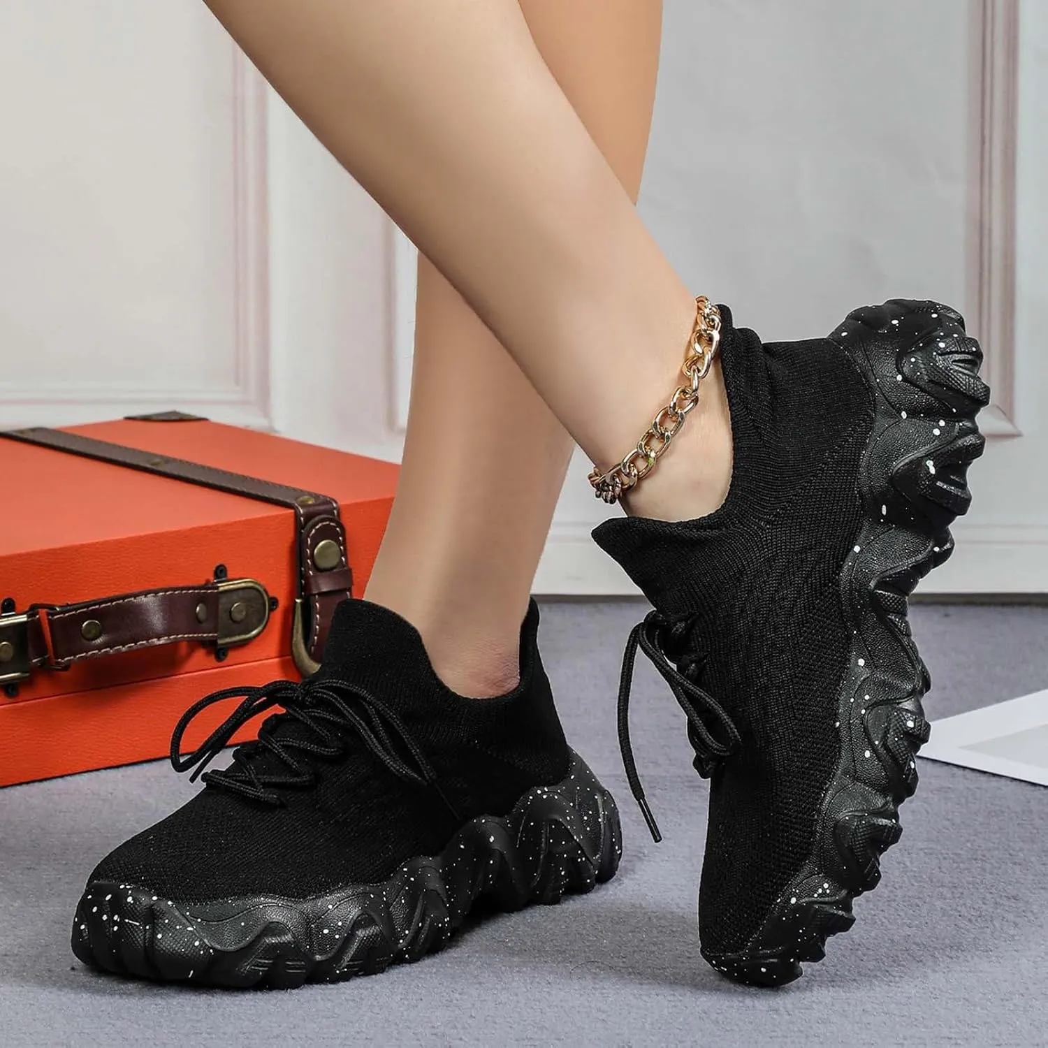 Women's Walking Shoes Non Slip Running Sneakers Comfortable Casual Platform Loafers Lightweight Mesh Breathable Slip On Air Cushion Tennis Gym Work Athletic Sneakers for Men Women