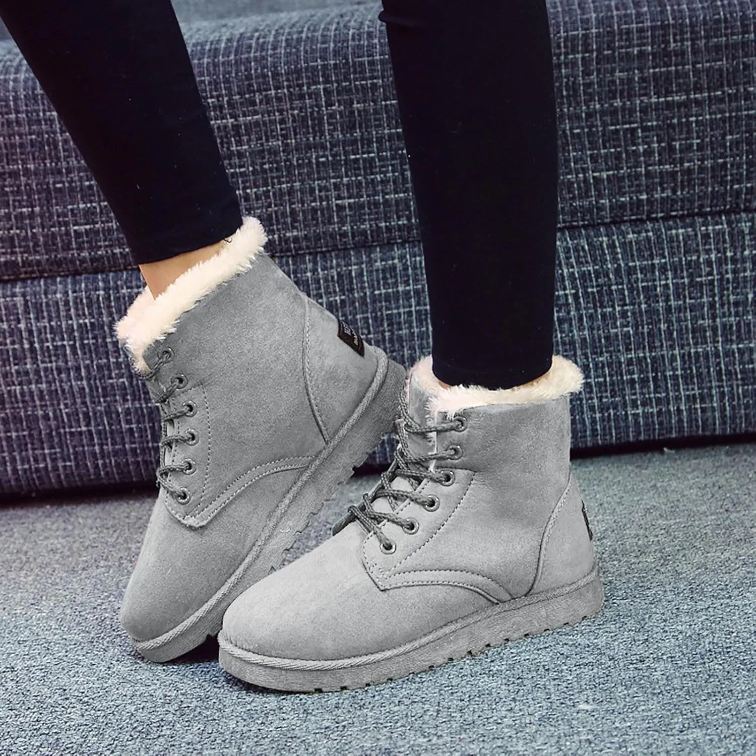Women’s Warm Plush Lined Winter Snow Boots for Women Lace Up Side Zipper Mid-Calf Fashion Booties