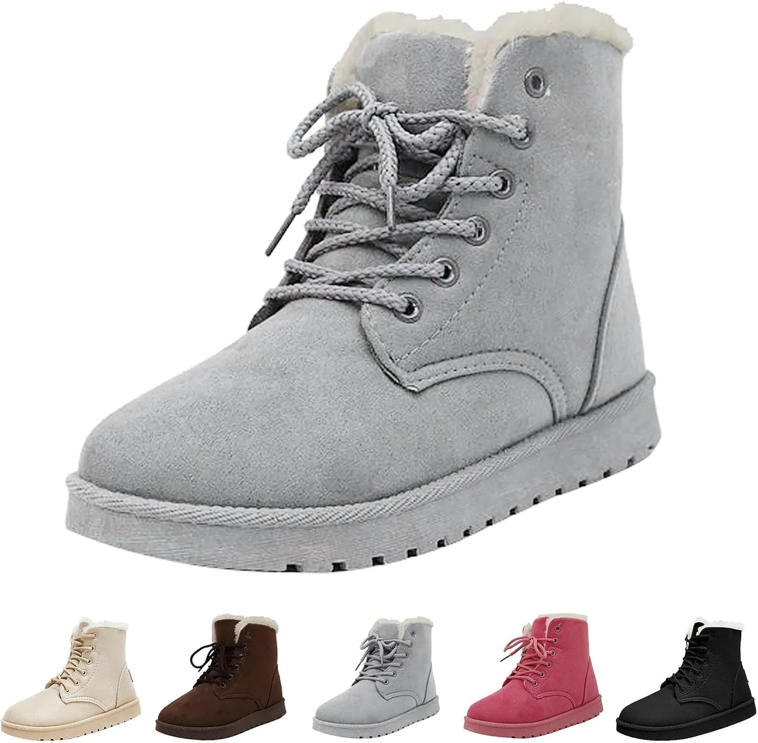 Women’s Warm Plush Lined Winter Snow Boots for Women Lace Up Side Zipper Mid-Calf Fashion Booties