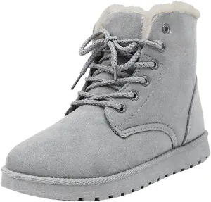 Women’s Warm Plush Lined Winter Snow Boots for Women Lace Up Side Zipper Mid-Calf Fashion Booties