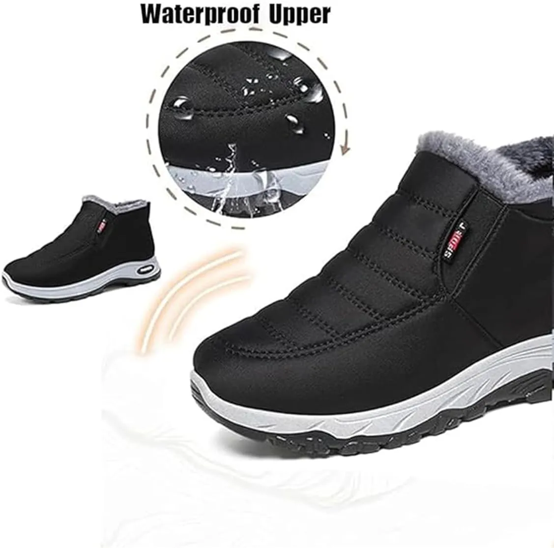Women'S Warm Sheepskin-Lined Boots, Winter Women'S Casual Slip-On Warm Ankle Boots, Arch Support Waterproof Comfort Fuzzy Shoe