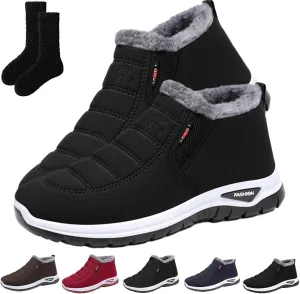 Women'S Warm Sheepskin-Lined Boots, Winter Women'S Casual Slip-On Warm Ankle Boots, Arch Support Waterproof Comfort Fuzzy Shoe