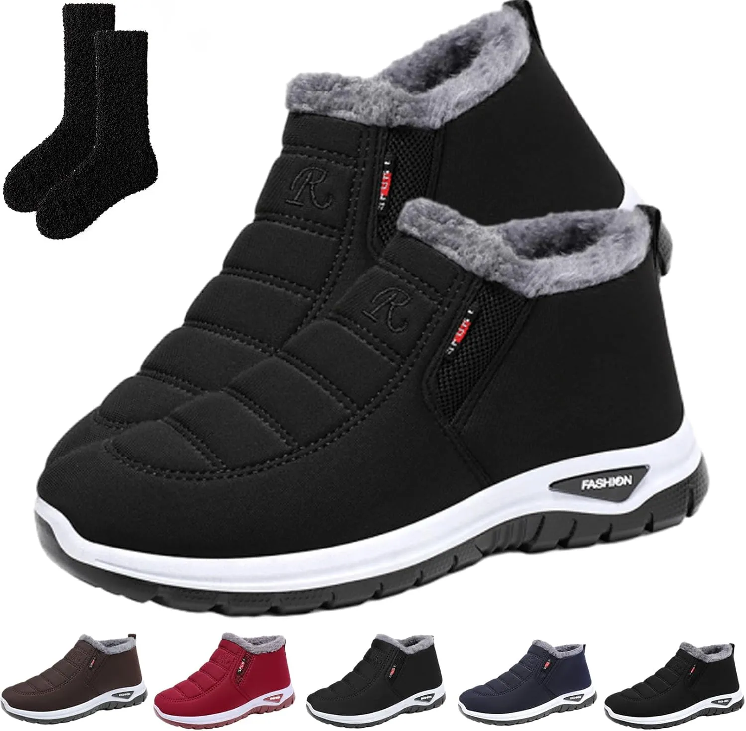 Women'S Warm Sheepskin-Lined Boots, Winter Women'S Casual Slip-On Warm Ankle Boots, Arch Support Waterproof Comfort Fuzzy Shoe