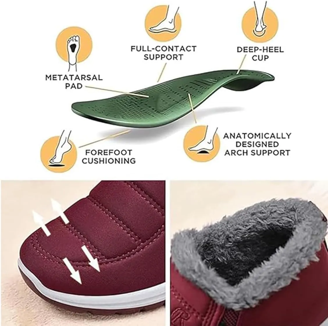 Women'S Warm Sheepskin-Lined Boots, Winter Women'S Casual Slip-On Warm Ankle Boots, Arch Support Waterproof Comfort Fuzzy Shoe