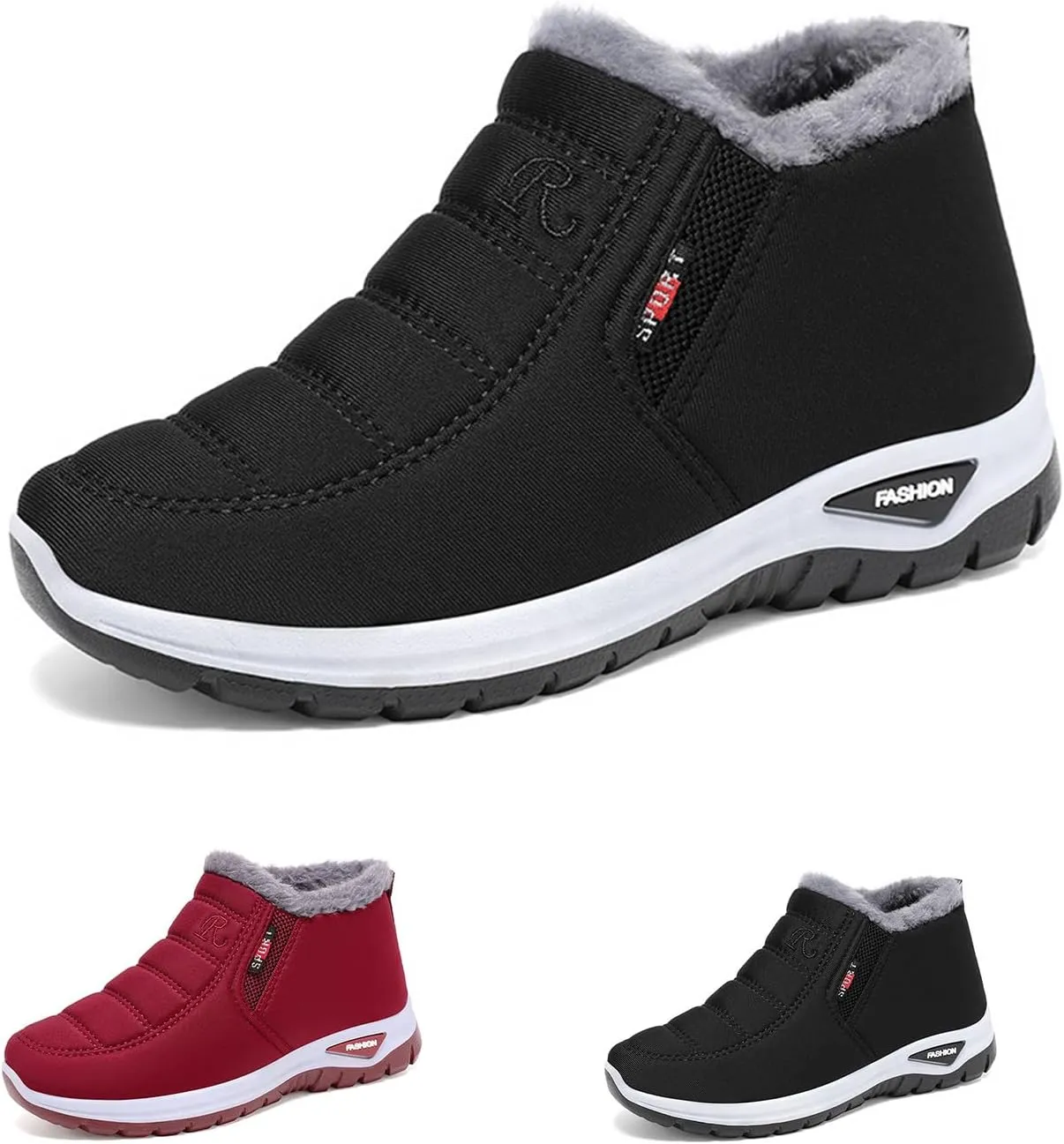 Women's Warm Sheepskin-Lined Boots, Winter Women's Casual Slip-On Warm Boots, Orthopedic Walking Fur Fuzzy Thermal Soft Booties,Wide Warm Arch Support Shoes