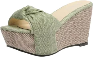 Women's Wedge Platform Sandals Boho Espadrille Bowtie High Heels Slip On Casual Summer Beach Open Toe Mules for Women