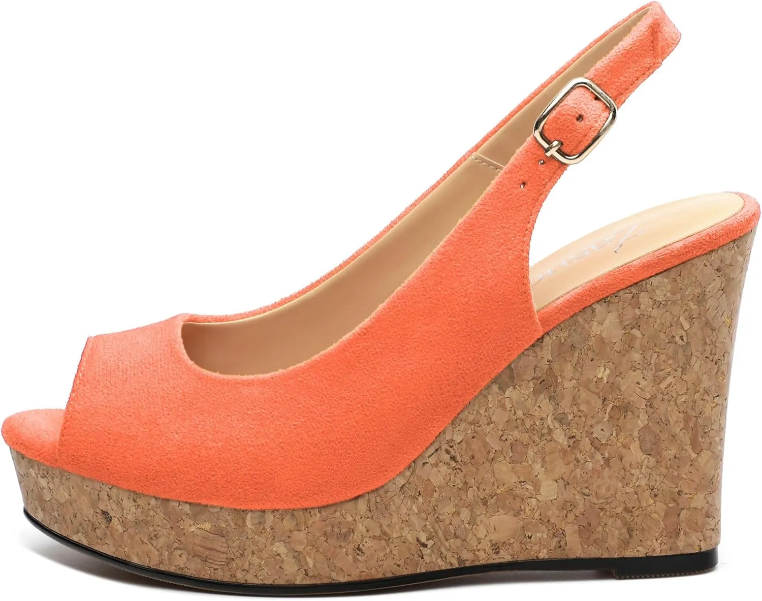 Womens Wedge Platform Sandals Peep Open Toe Slingback Buckle High Heel Dress Shoes Pumps Suede 3.94 Inch