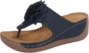 Womens Wedge Sandals Flower Low Heel Orthopedic Platform for Summer Dressy Comfortable Clip Toe Lightweight Slippers Arch Support Casual Slip On Open 2025 Flat Non-Slip Beach Dress Shoes