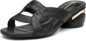Women's Wide Width Heeled Mules - Round Toe Open-Toe Sandals for Wide Feet, Comfortable Slip-On Dressy Shoes