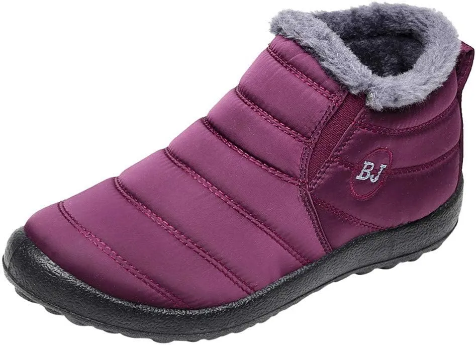 Women's Winter Snow Ankle Boots Fur Lined Waterproof Outdoor Slip On Booties Sneakers Anti-Slip Lightweight Ankle Bootie