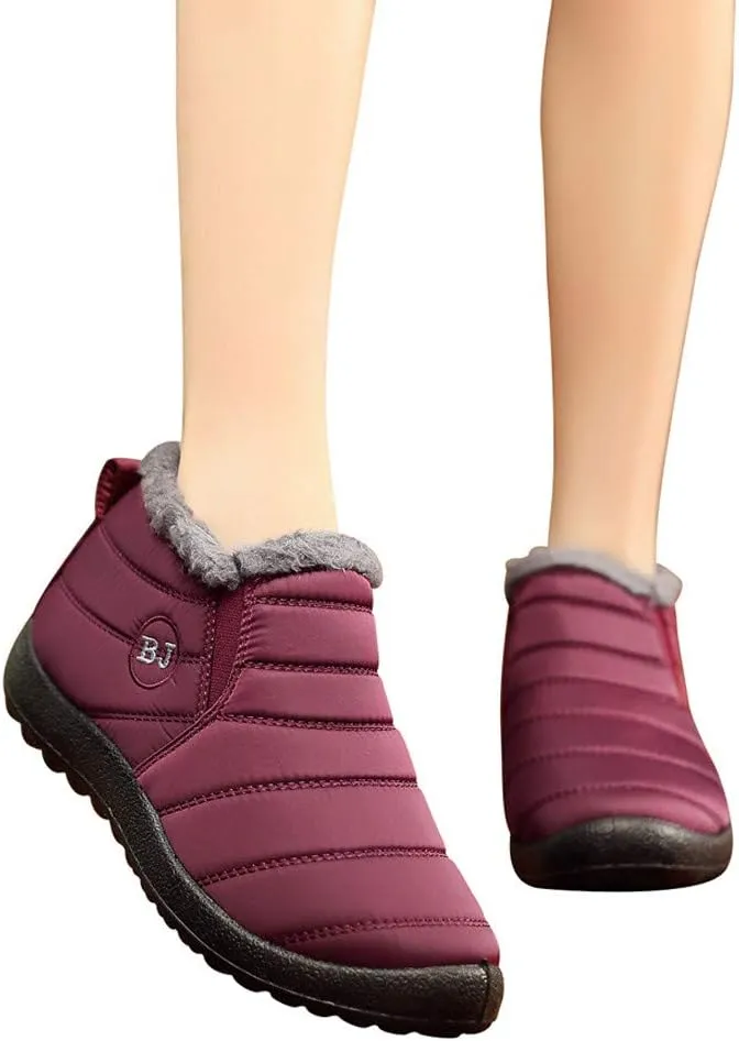 Women's Winter Snow Ankle Boots Fur Lined Waterproof Outdoor Slip On Booties Sneakers Anti-Slip Lightweight Ankle Bootie
