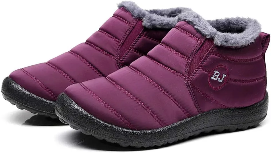 Women's Winter Snow Ankle Boots Fur Lined Waterproof Outdoor Slip On Booties Sneakers Anti-Slip Lightweight Ankle Bootie