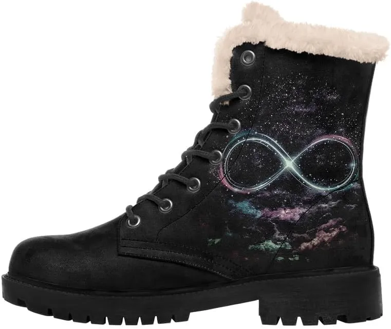 Womens Winter Sun And Moon Ankle Boots Fur Lined Warm Comfortable Snow Boots Lace up No Heel Short Waterproof Winter Boots For Women