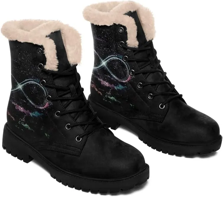 Womens Winter Sun And Moon Ankle Boots Fur Lined Warm Comfortable Snow Boots Lace up No Heel Short Waterproof Winter Boots For Women
