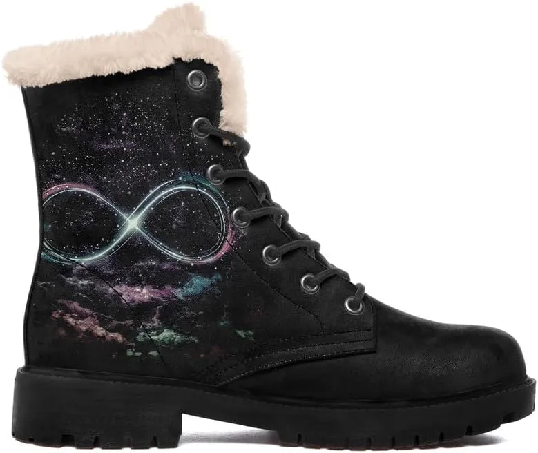Womens Winter Sun And Moon Ankle Boots Fur Lined Warm Comfortable Snow Boots Lace up No Heel Short Waterproof Winter Boots For Women