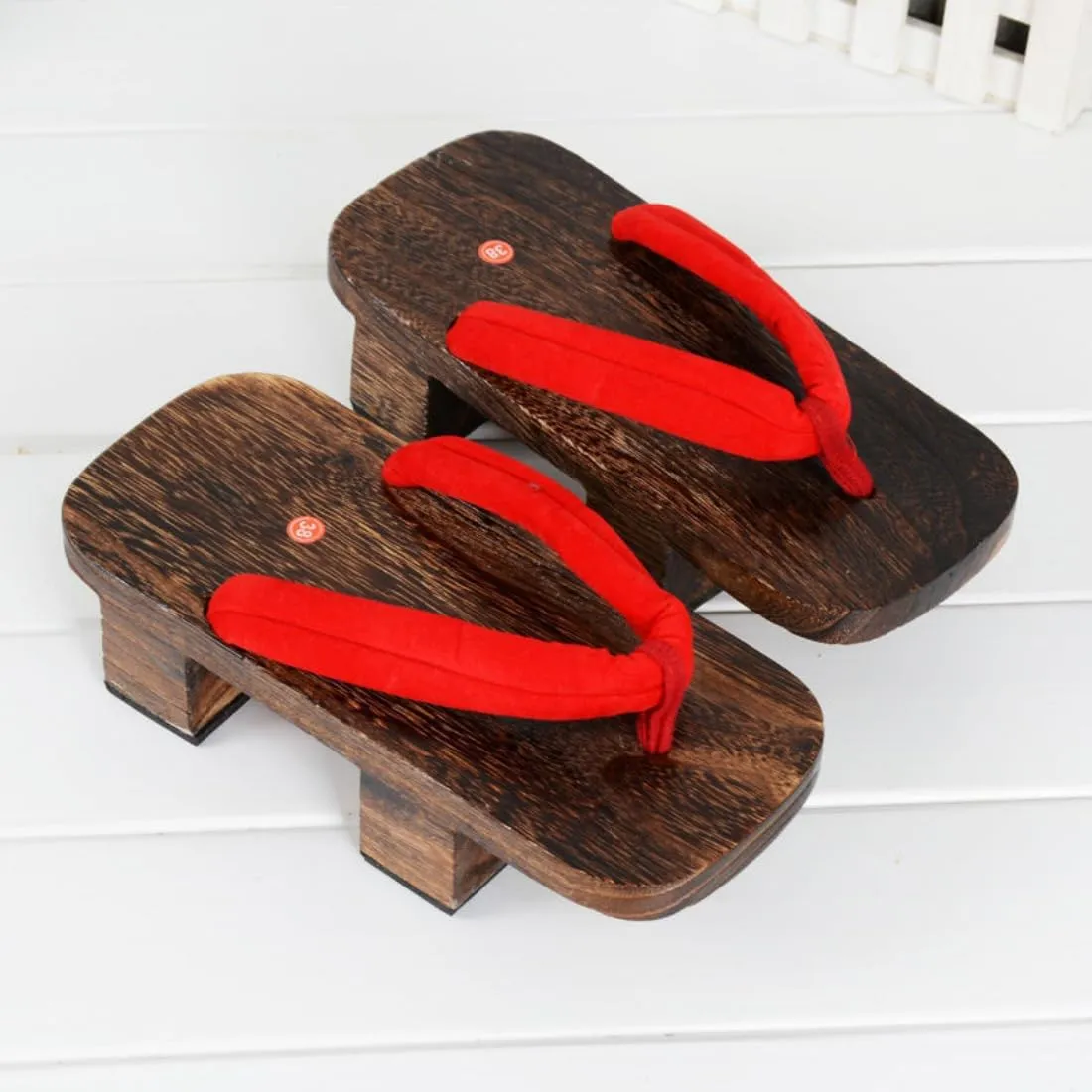 Wooden Geta Flip-Flops Sandals Floral Wooden Clogs Slippers Sandals Women's Height-Increasing Slippers