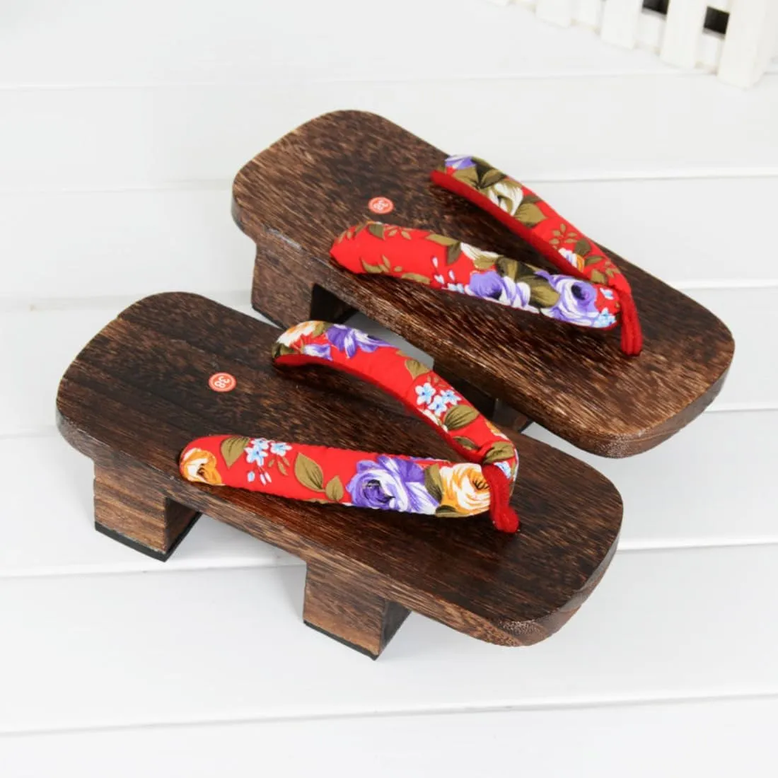 Wooden Geta Flip-Flops Sandals Floral Wooden Clogs Slippers Sandals Women's Height-Increasing Slippers