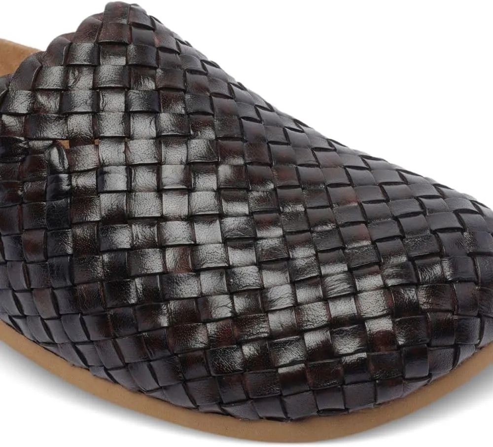 Woven Leather Mules For Women Boho Braided Slide Sandals Platform Chunky Heel Comfortable Summer Shoes For Beach Casual Work