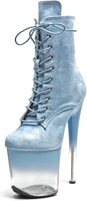 WUXIN H&P Women 8 Inch Pole Dancing Ankle Boots Lace-up Platform Stiletto Exotic High Heel Shoes