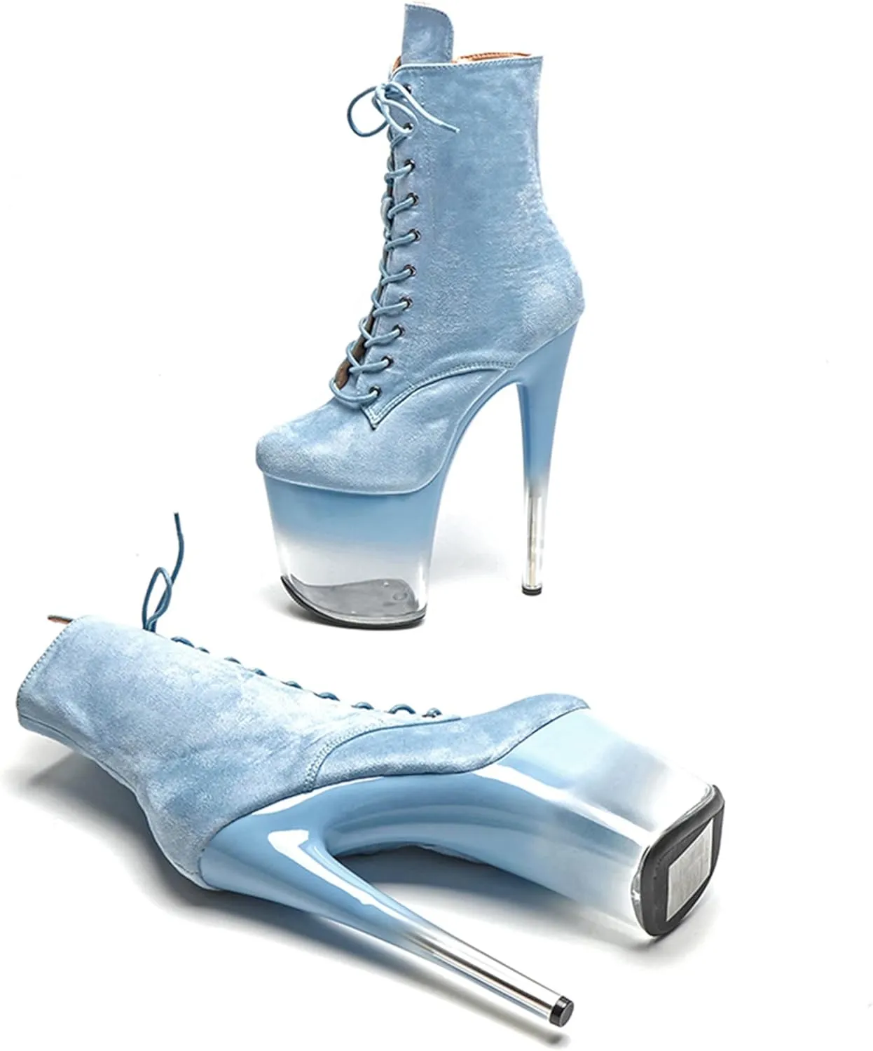 WUXIN H&P Women 8 Inch Pole Dancing Ankle Boots Lace-up Platform Stiletto Exotic High Heel Shoes