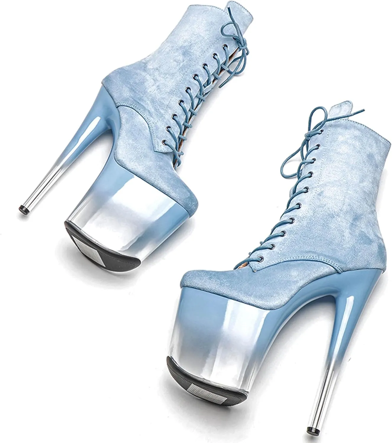 WUXIN H&P Women 8 Inch Pole Dancing Ankle Boots Lace-up Platform Stiletto Exotic High Heel Shoes