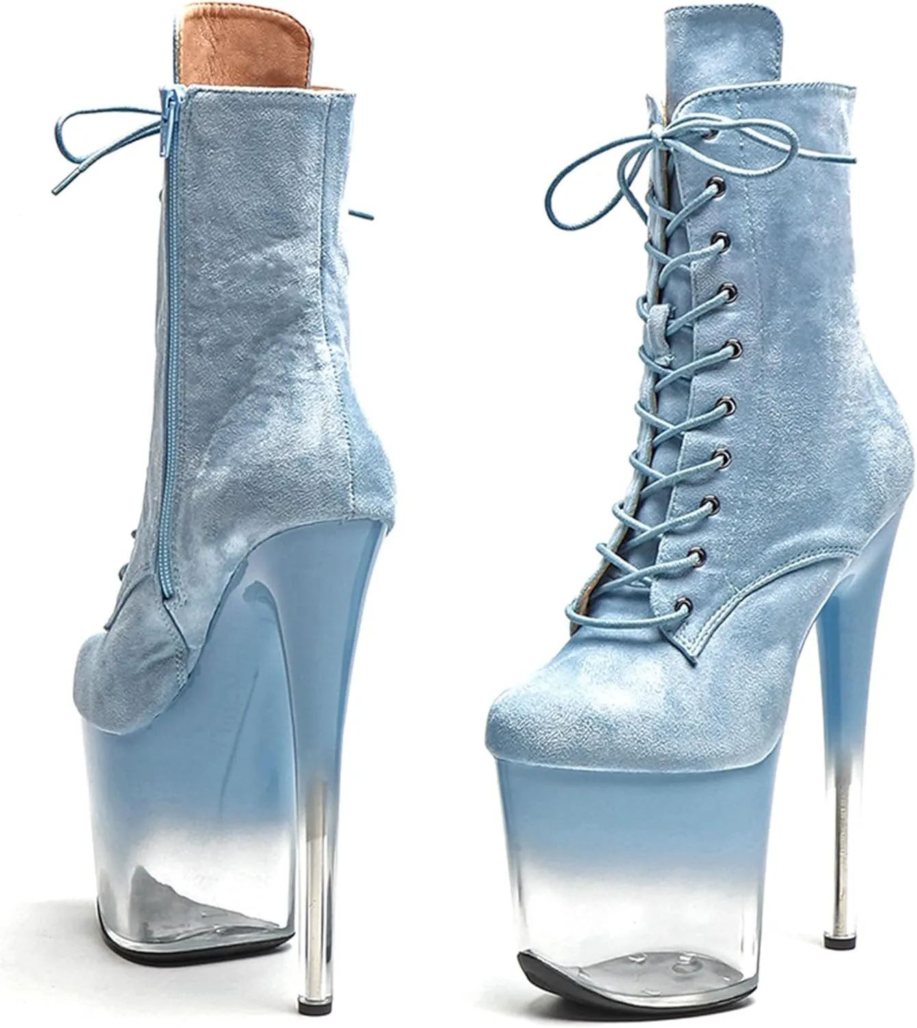 WUXIN H&P Women 8 Inch Pole Dancing Ankle Boots Lace-up Platform Stiletto Exotic High Heel Shoes