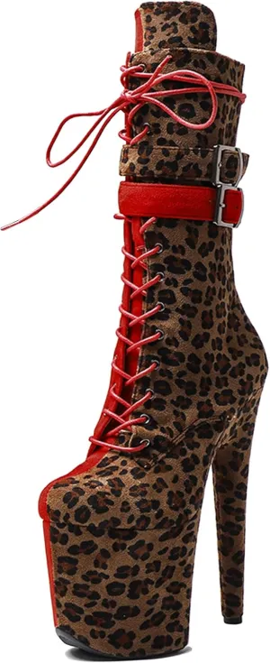 WUXIN H&P Women Pole Dancing Ankle Boots Shoes Heel, 20CM 8 Inch Exotic High Heel Platform Stiletto Boots