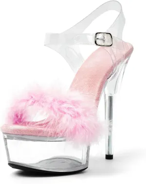 WUXIN H&P Women's 6 in Clear Platform Furry Heels Ankle-Strap Sexy, 6 in Pole Dance High Heel Platform, Exotic Clear Platform Pole Dance Heels Shoes Stiletto