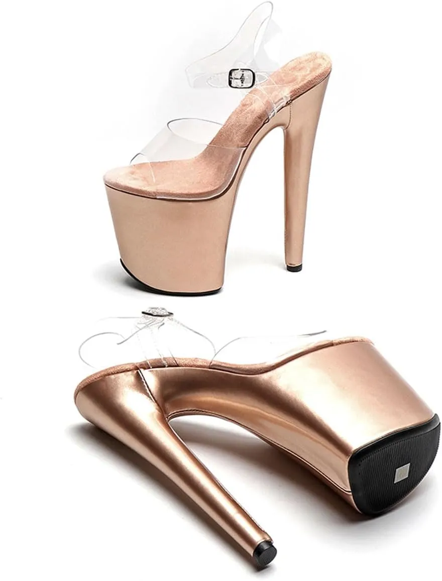 WUXIN H&P Women's CLear Exotic High Heel Sandal 8 Inch Round Toe Platform Mirror Fashion Model Sexy Stiletto Custom Pole Dance Ankle-Strap Dress shoes