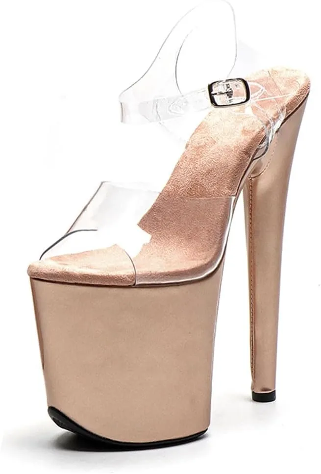 WUXIN H&P Women's CLear Exotic High Heel Sandal 8 Inch Round Toe Platform Mirror Fashion Model Sexy Stiletto Custom Pole Dance Ankle-Strap Dress shoes