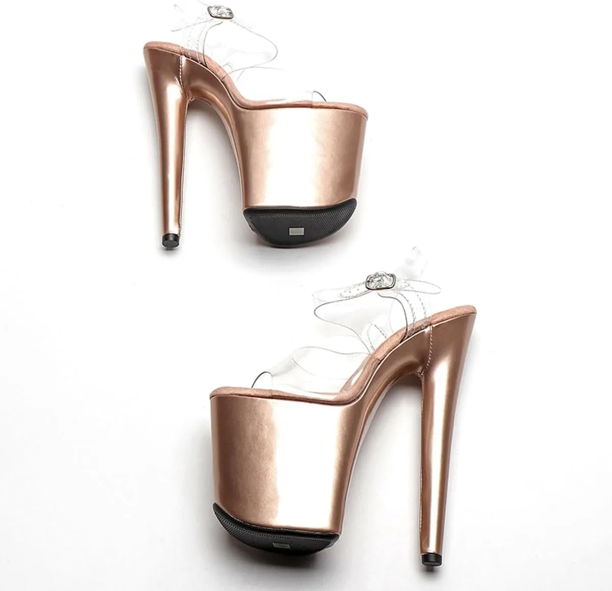 WUXIN H&P Women's CLear Exotic High Heel Sandal 8 Inch Round Toe Platform Mirror Fashion Model Sexy Stiletto Custom Pole Dance Ankle-Strap Dress shoes