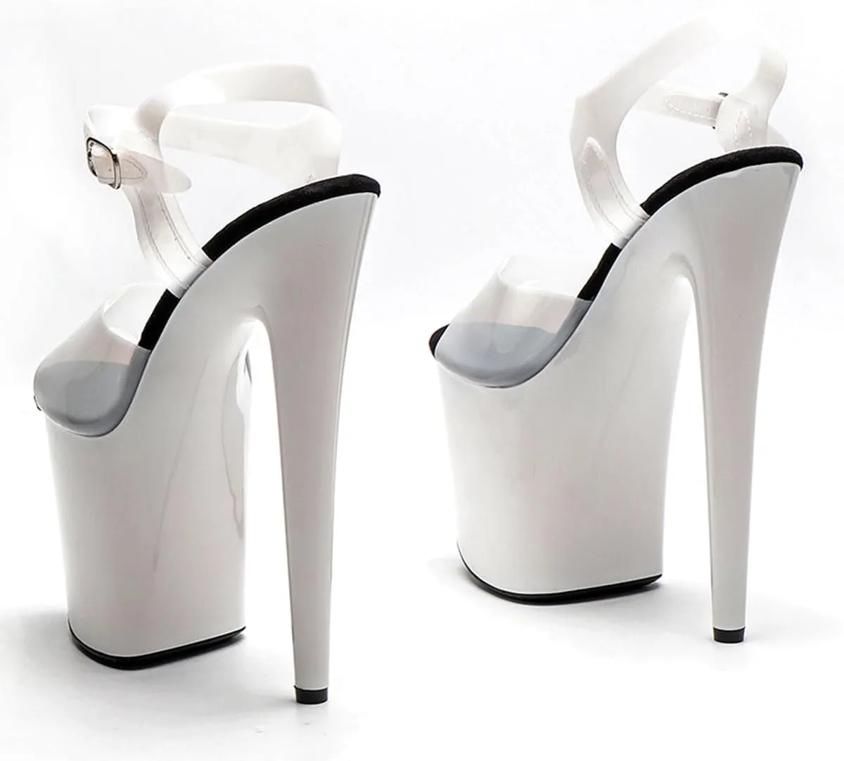 WUXIN H&P Women's Clear Exotic Pole Dance Ankle-Strap Sandal 8 Inch Mirror Round Toe Fashion Model Sexy Stiletto Custom Platform Dress shoes High Heel