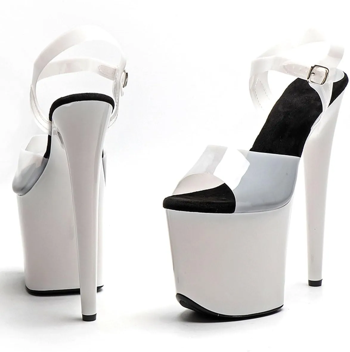 WUXIN H&P Women's Clear Exotic Pole Dance Ankle-Strap Sandal 8 Inch Mirror Round Toe Fashion Model Sexy Stiletto Custom Platform Dress shoes High Heel