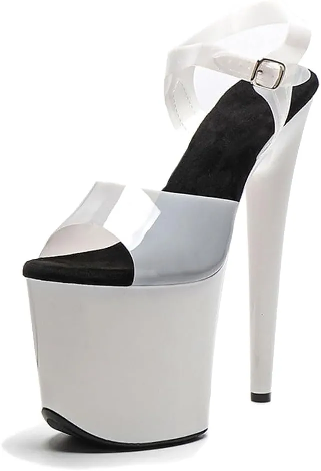 WUXIN H&P Women's Clear Exotic Pole Dance Ankle-Strap Sandal 8 Inch Mirror Round Toe Fashion Model Sexy Stiletto Custom Platform Dress shoes High Heel