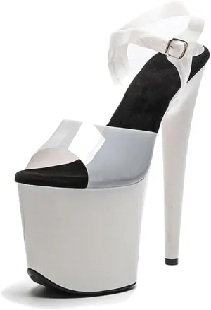 WUXIN H&P Women's Clear Exotic Pole Dance Ankle-Strap Sandal 8 Inch Mirror Round Toe Fashion Model Sexy Stiletto Custom Platform Dress shoes High Heel