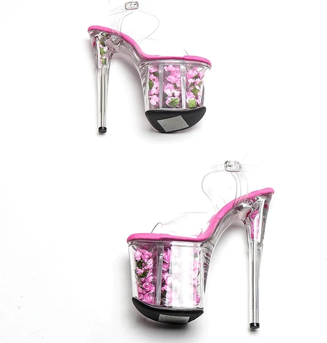 WUXIN H&P Women's Exotic Clear Platform Pole Dance Sandal 8 Inch Round Toe Flower Fashion Model Sexy Stiletto Ankle-Strap Custom TPU Dress shoes Stripper High Heel