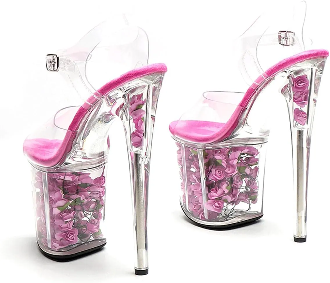WUXIN H&P Women's Exotic Clear Platform Pole Dance Sandal 8 Inch Round Toe Flower Fashion Model Sexy Stiletto Ankle-Strap Custom TPU Dress shoes Stripper High Heel