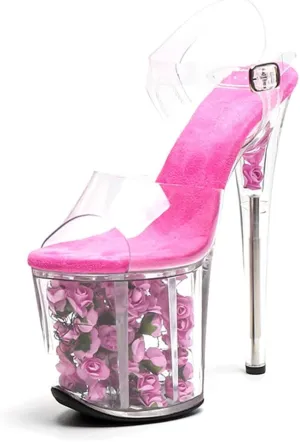 WUXIN H&P Women's Exotic Clear Platform Pole Dance Sandal 8 Inch Round Toe Flower Fashion Model Sexy Stiletto Ankle-Strap Custom TPU Dress shoes Stripper High Heel
