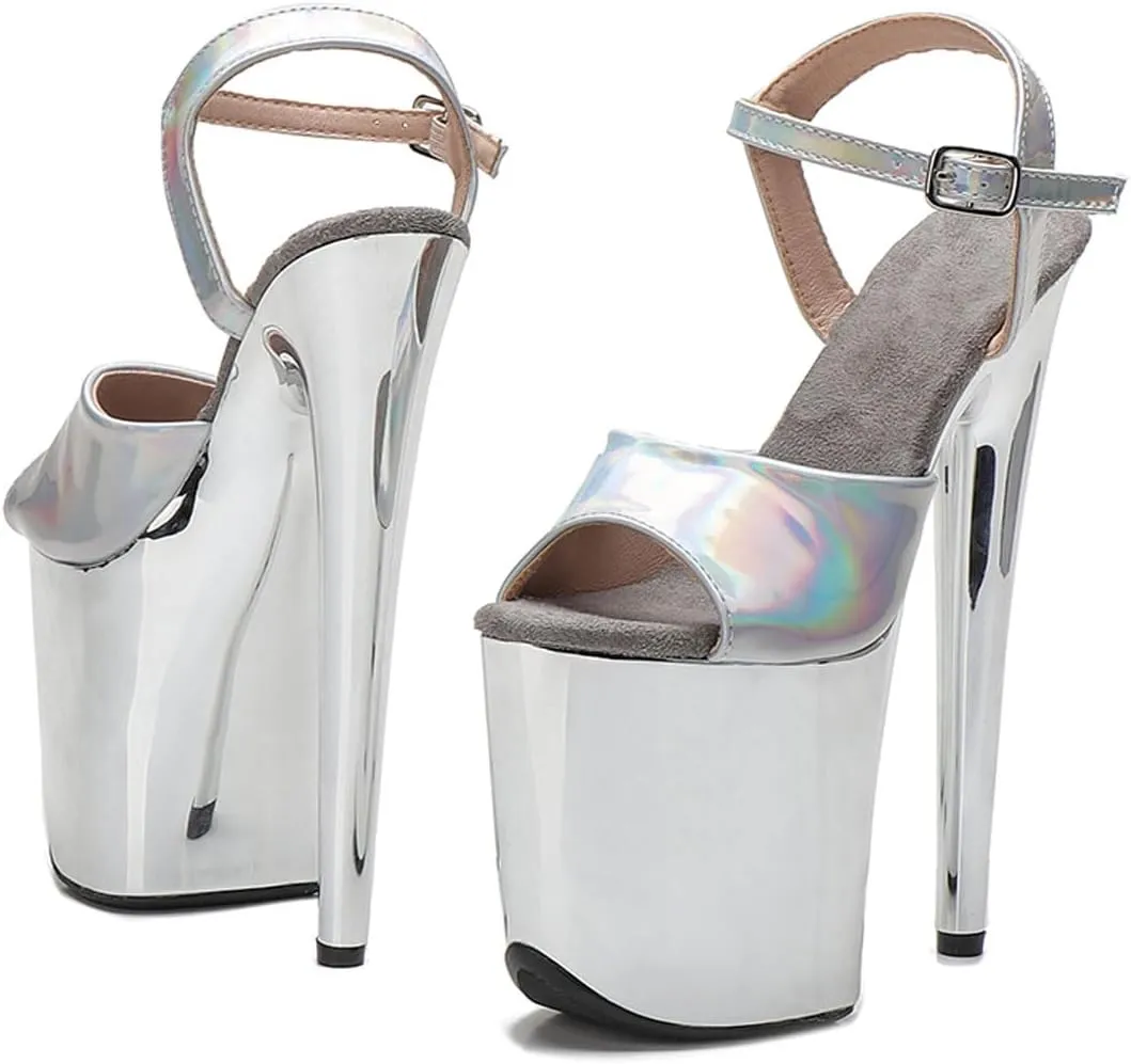 WUXIN H&P Women's Exotic High Heel Sandal 8 Inch Mirror Patent Leather Round Toe Platform Fashion Model Sexy Stiletto Custom Pole Dance Ankle-Strap Dress shoes