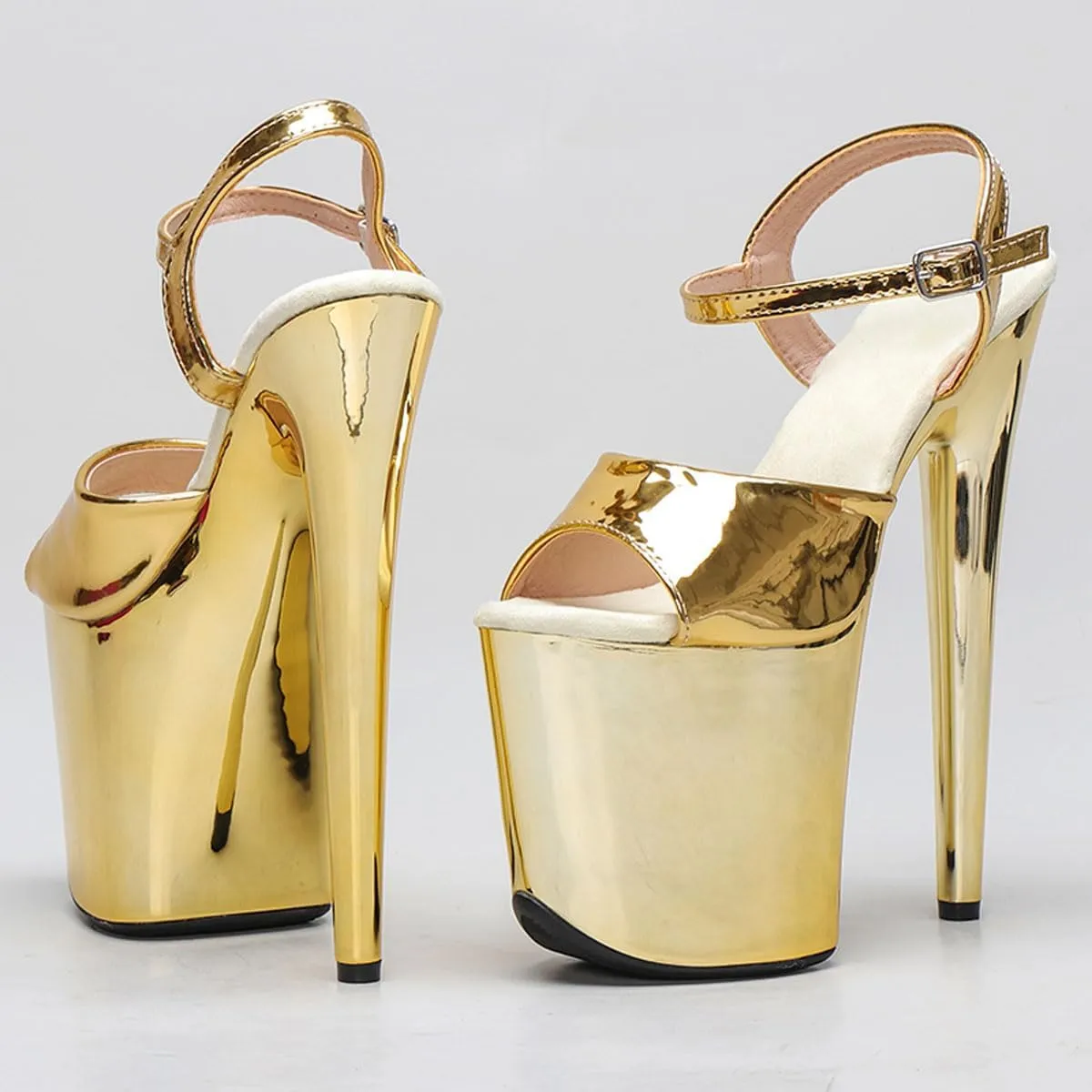 WUXIN H&P Women's Exotic High Heel Sandal 8 Inch Mirror Patent Leather Round Toe Platform Fashion Model Sexy Stiletto Custom Pole Dance Ankle-Strap Dress shoes