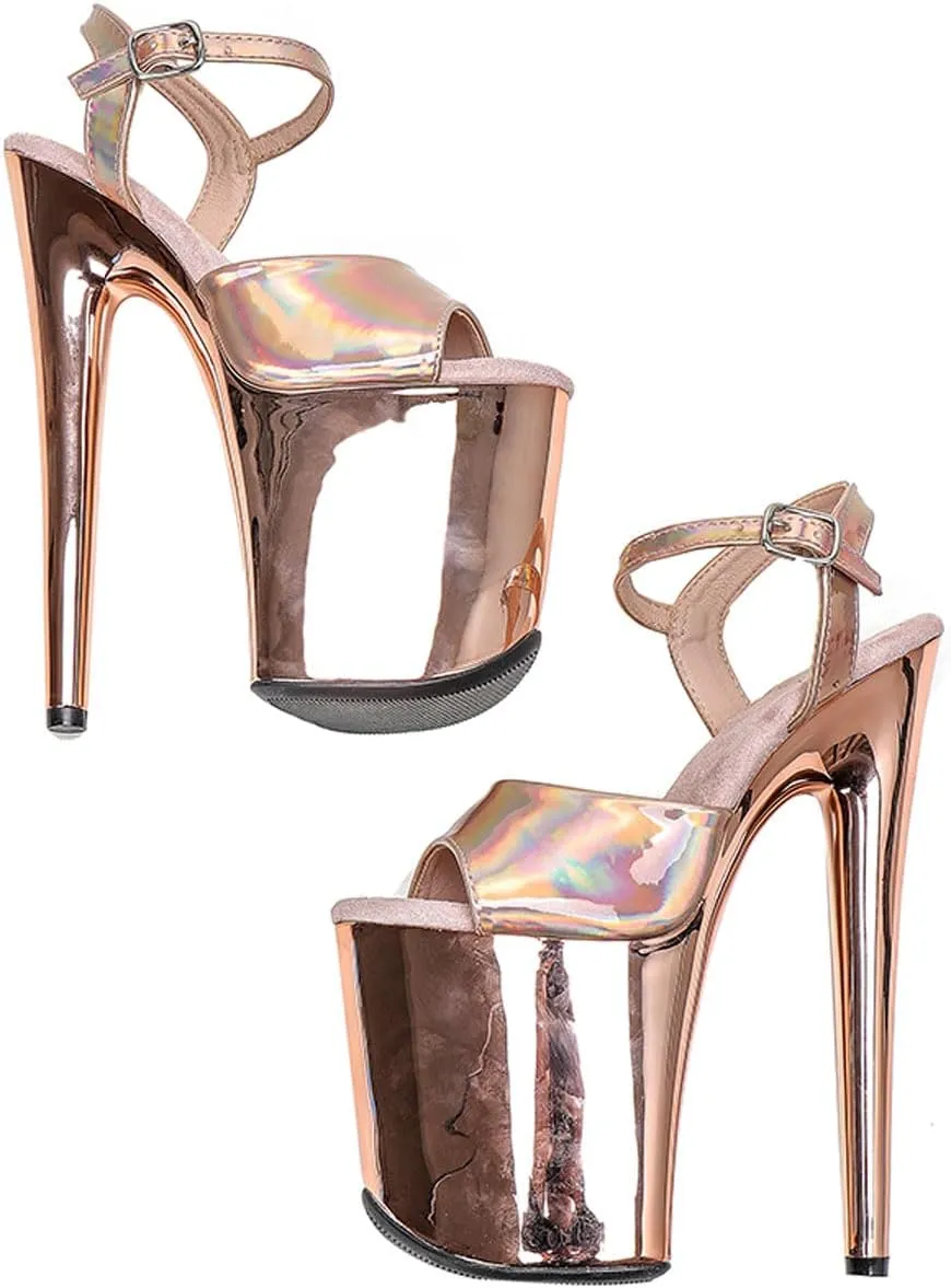 WUXIN H&P Women's Exotic High Heel Sandal 8 Inch Mirror Patent Leather Round Toe Platform Fashion Model Sexy Stiletto Custom Pole Dance Ankle-Strap Dress shoes