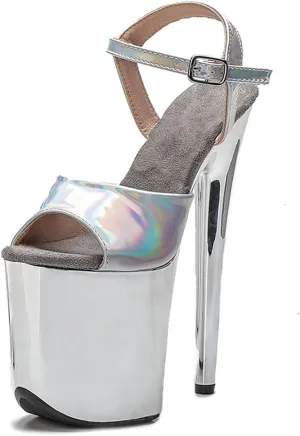 WUXIN H&P Women's Exotic High Heel Sandal 8 Inch Mirror Patent Leather Round Toe Platform Fashion Model Sexy Stiletto Custom Pole Dance Ankle-Strap Dress shoes