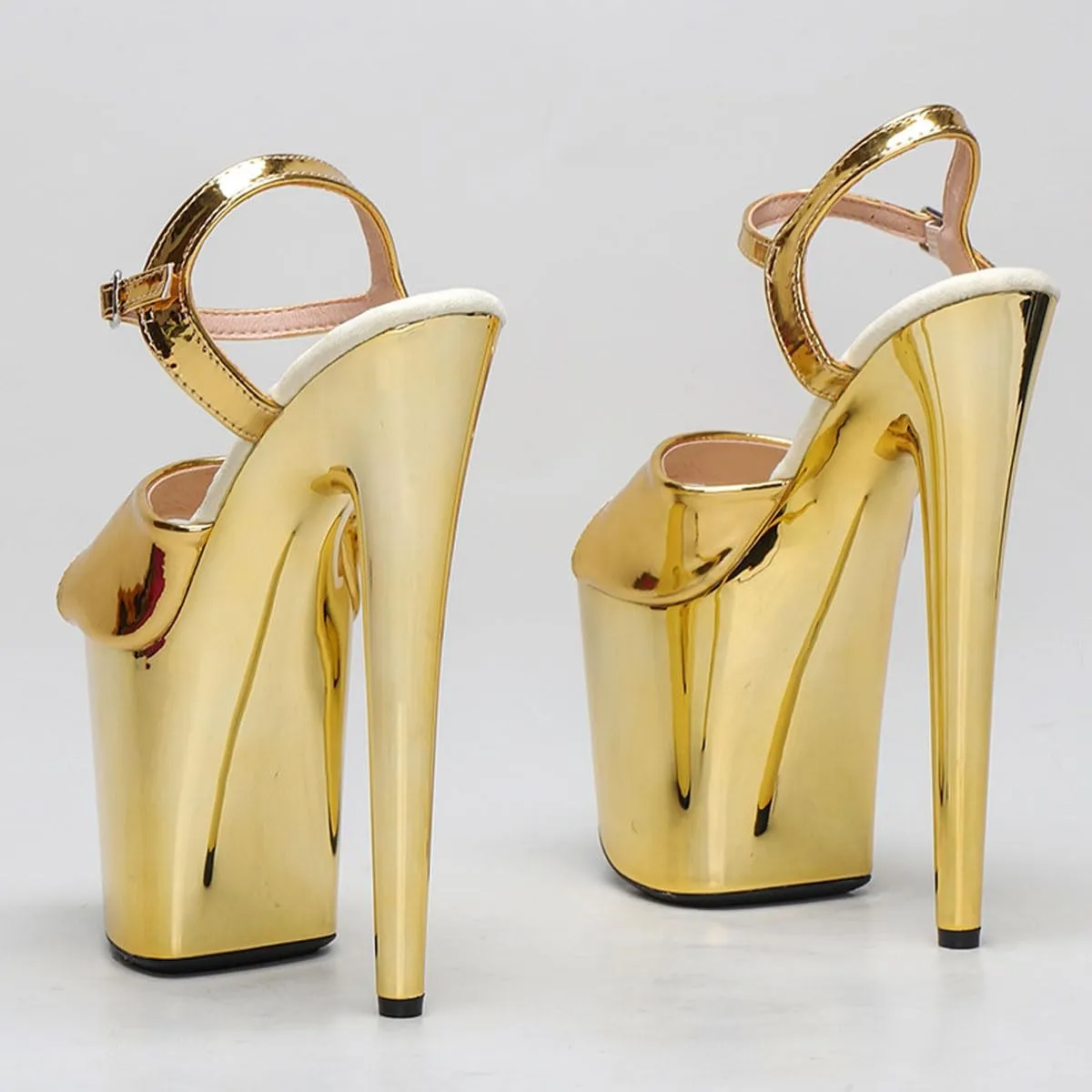 WUXIN H&P Women's Exotic High Heel Sandal 8 Inch Mirror Patent Leather Round Toe Platform Fashion Model Sexy Stiletto Custom Pole Dance Ankle-Strap Dress shoes