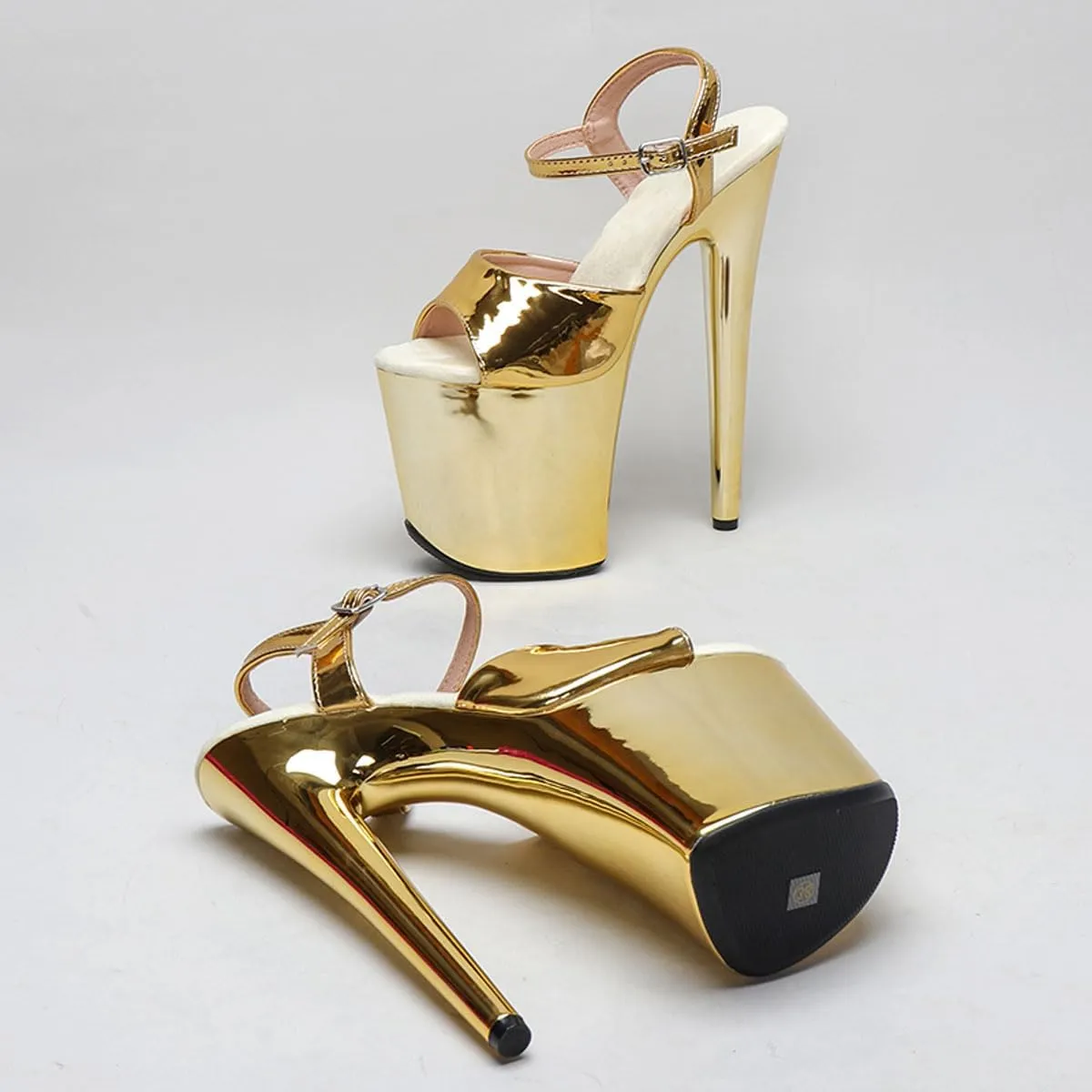 WUXIN H&P Women's Exotic High Heel Sandal 8 Inch Mirror Patent Leather Round Toe Platform Fashion Model Sexy Stiletto Custom Pole Dance Ankle-Strap Dress shoes