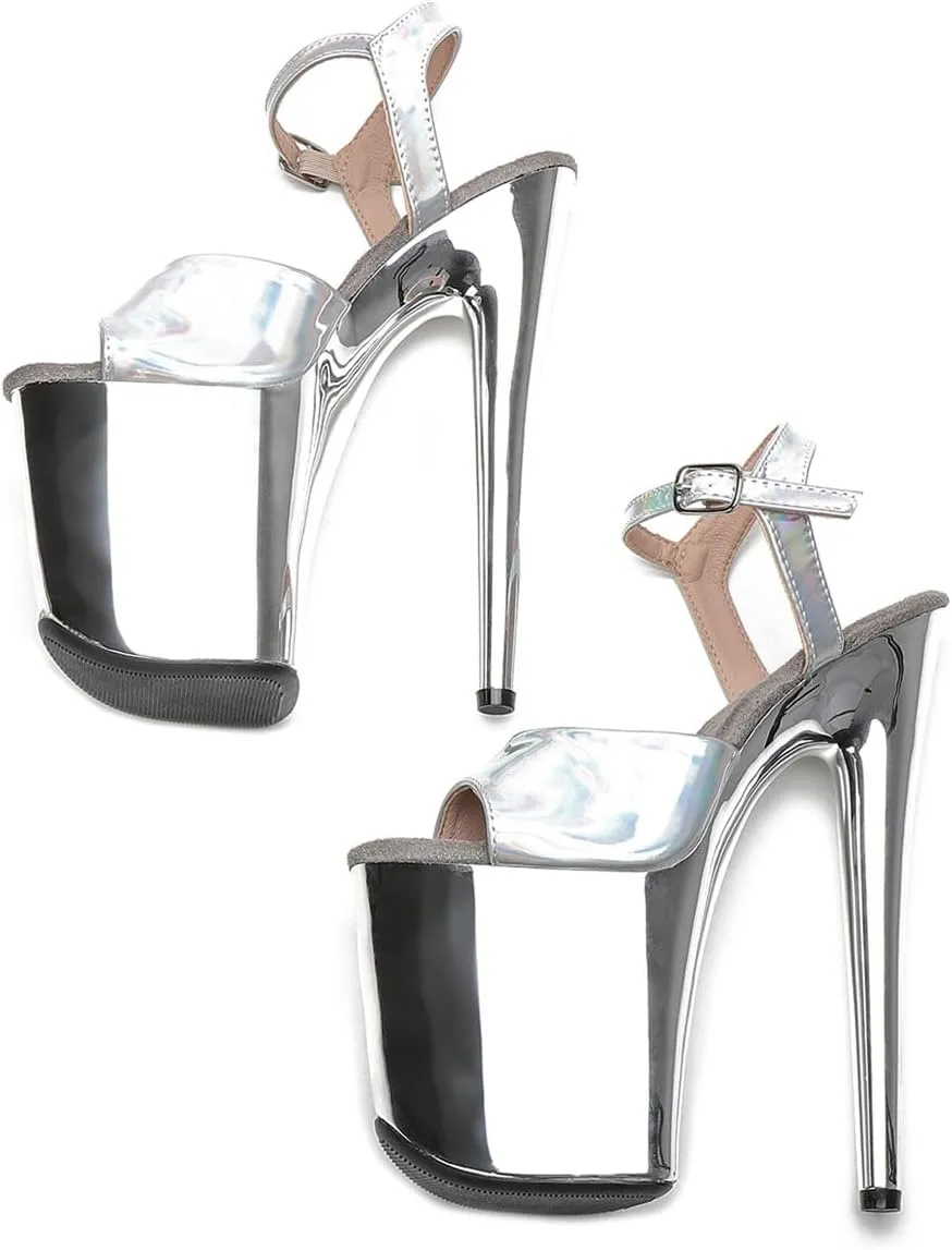 WUXIN H&P Women's Exotic High Heel Sandal 8 Inch Mirror Patent Leather Round Toe Platform Fashion Model Sexy Stiletto Custom Pole Dance Ankle-Strap Dress shoes