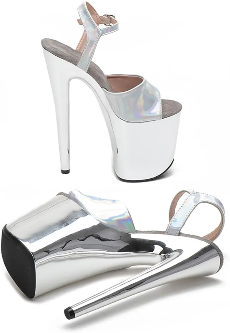 WUXIN H&P Women's Exotic High Heel Sandal 8 Inch Mirror Patent Leather Round Toe Platform Fashion Model Sexy Stiletto Custom Pole Dance Ankle-Strap Dress shoes