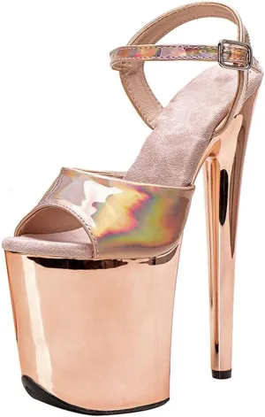 WUXIN H&P Women's Exotic High Heel Sandal 8 Inch Mirror Patent Leather Round Toe Platform Fashion Model Sexy Stiletto Custom Pole Dance Ankle-Strap Dress shoes