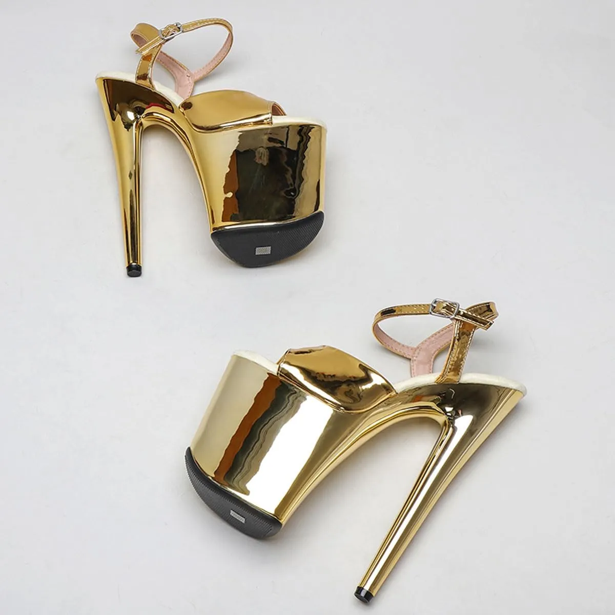 WUXIN H&P Women's Exotic High Heel Sandal 8 Inch Mirror Patent Leather Round Toe Platform Fashion Model Sexy Stiletto Custom Pole Dance Ankle-Strap Dress shoes