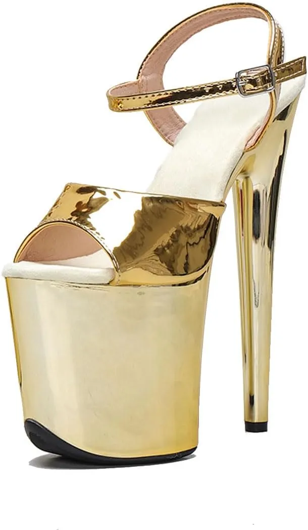 WUXIN H&P Women's Exotic High Heel Sandal 8 Inch Mirror Patent Leather Round Toe Platform Fashion Model Sexy Stiletto Custom Pole Dance Ankle-Strap Dress shoes